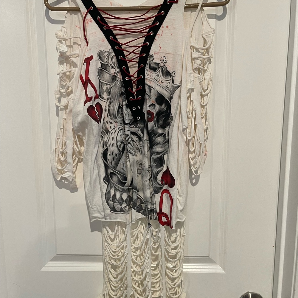 Fruit of the Loom White Lace-Up Graphic Top with Black Trim